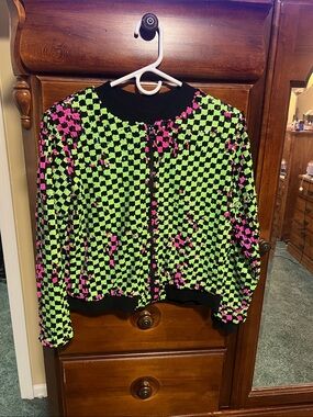 Girls Neon Green & Hot Pink Checker Bomber Jacket